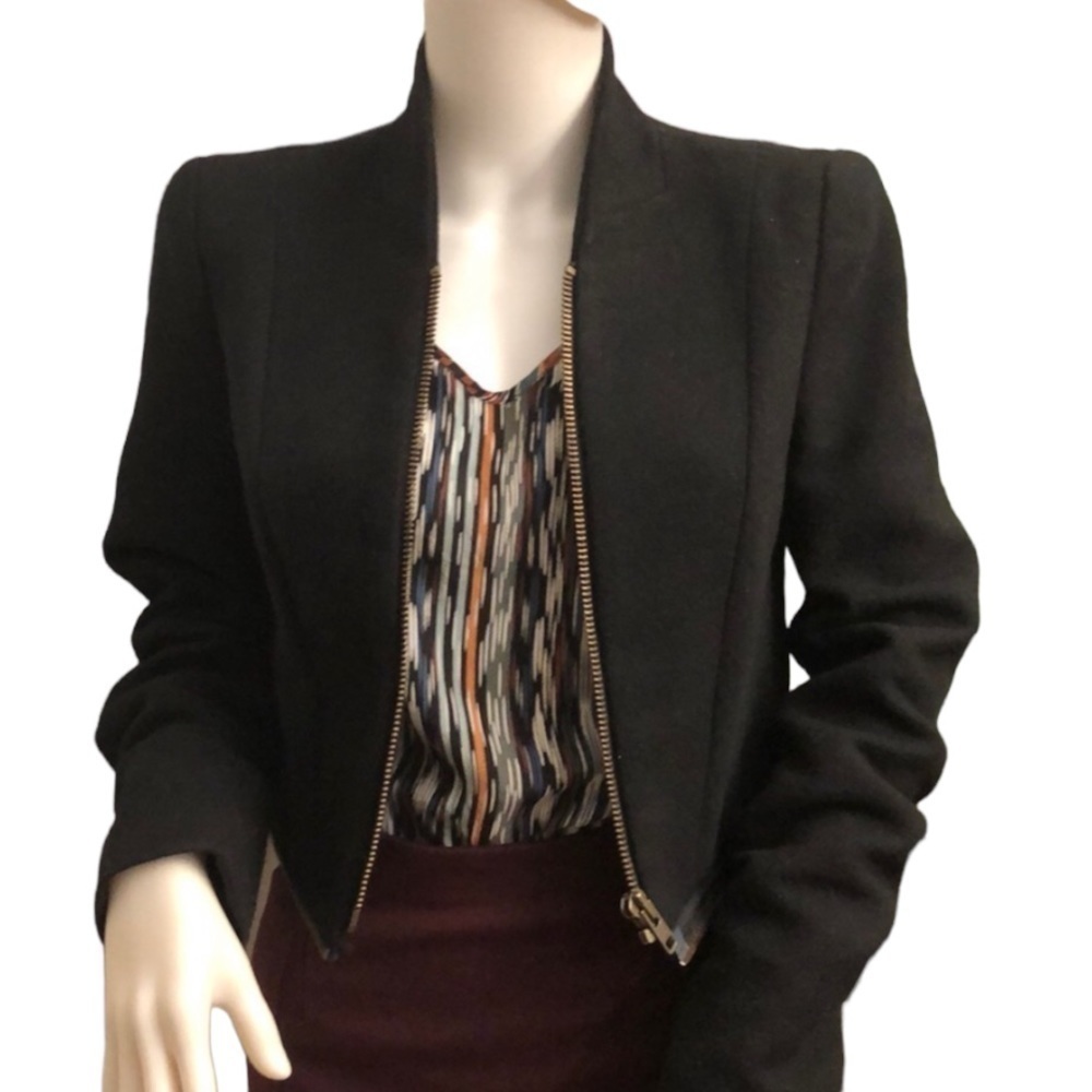 2B.Rych Blazer Black Wool Blend Removable Peplum Size 8